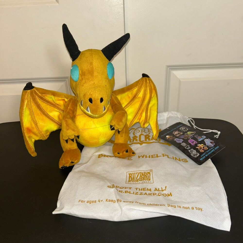 World of Warcraft BRONZE WHELPLING Dragon Plush Blizzard 2015 Blizzcon Bag + Tag